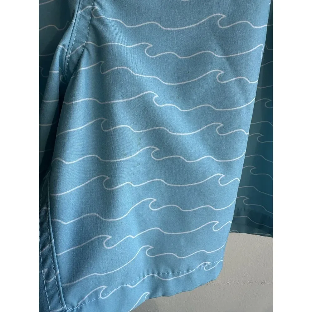 Rainforest Men’s XL Blue Wave Print Swim Trunks Mesh Lined Beach Board Shorts